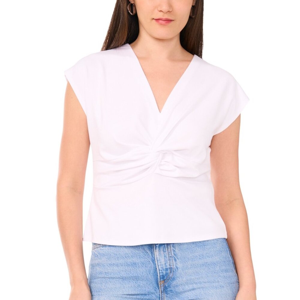 NWT Sam & Jess Women's Solid-Color Twist-Front V-Neck Top - White - Picture 5 of 5